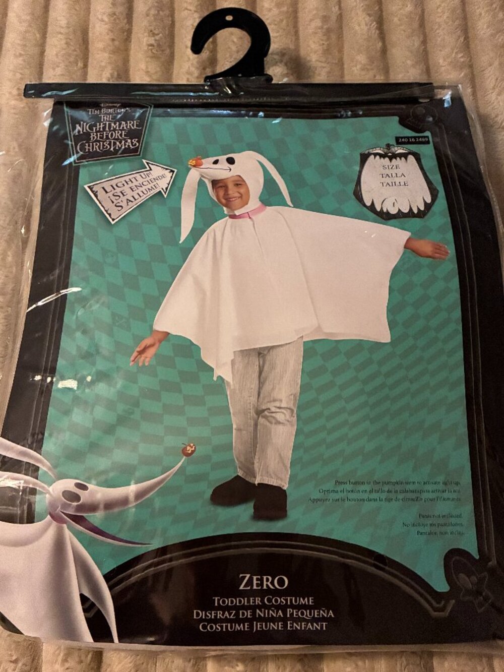 THE NIGHTMARE BEFORE CHRISTMAS ZERO COSTUME-TODDLER/CHILD SIZE 4-6-NWT!